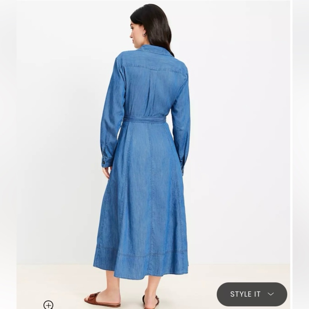 LOFT Petite Chambray Belted Midi Pocket Shirtdress - Picture 2 of 7